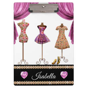 Elegant Vintage Pink Dress With Rose Flower Clipboard