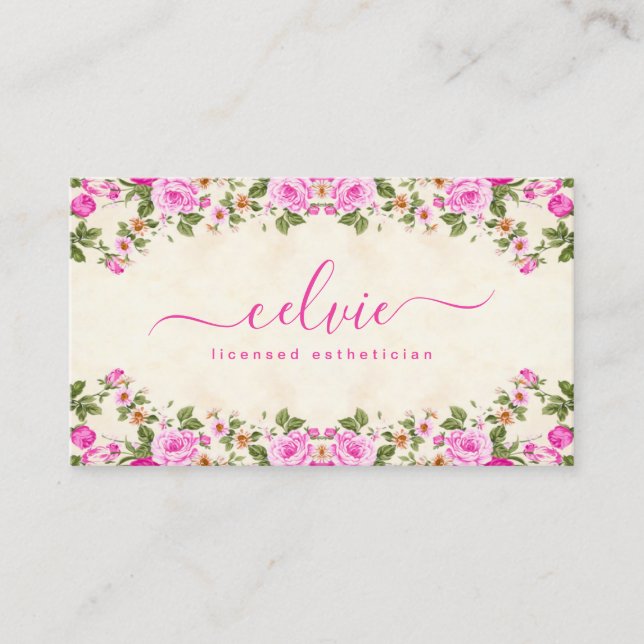 Elegant Vintage Pink Floral Blossoms Business Card (Front)