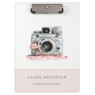 Elegant Vintage Pink Floral Camera Photography Clipboard