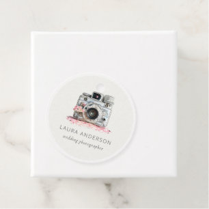 Elegant Vintage Pink Floral Camera Photography Favour Tags