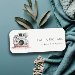 Elegant Vintage Pink Floral Camera Photography Name Tag