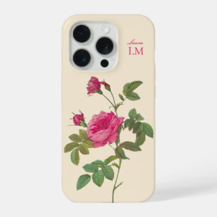 Elegant Vintage Pink Floral Monogram iPhone 15 Pro Case