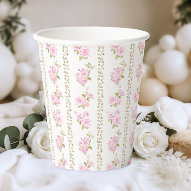 Elegant Vintage Pink Floral Paper Cups (Creator Uploaded)