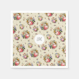 Elegant Vintage Pink Floral Pattern Name Monogram Napkin