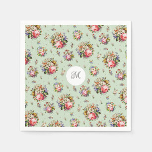 Elegant Vintage Pink Floral Pattern Name Monogram Napkin