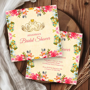 Elegant Vintage Pink Floral Princess Bridal Shower Invitation