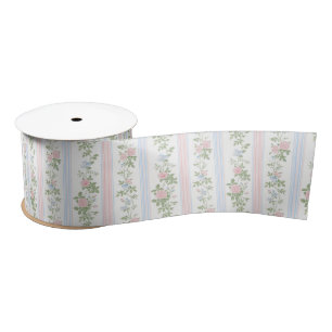 Elegant Vintage Pink Floral Satin Ribbon