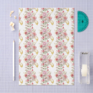 Elegant Vintage Pink Gold Floral Decoupage Tissue Paper