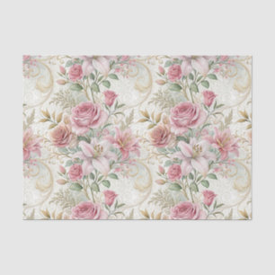 Elegant Vintage Pink Gold Florals Wedding   Tissue Paper