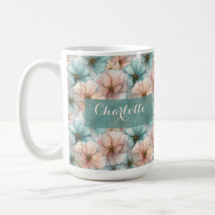 Elegant Vintage Pink & Green Floral Personalized Coffee Mug