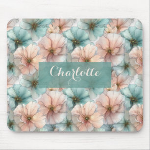 Elegant Vintage Pink & Green Floral Personalized Mouse Pad