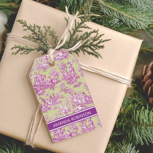 Elegant vintage pink green toile de jouy  gift tags