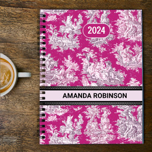 Elegant vintage pink magenta lake toile de jouy planner