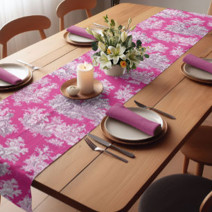 Elegant vintage pink magenta lake toile de jouy short table runner
