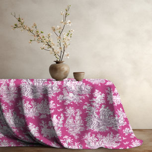 Elegant vintage pink magenta lake toile de jouy tablecloth