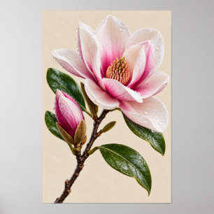 Elegant Vintage Pink Magnolia Floral Wall Art – Bo