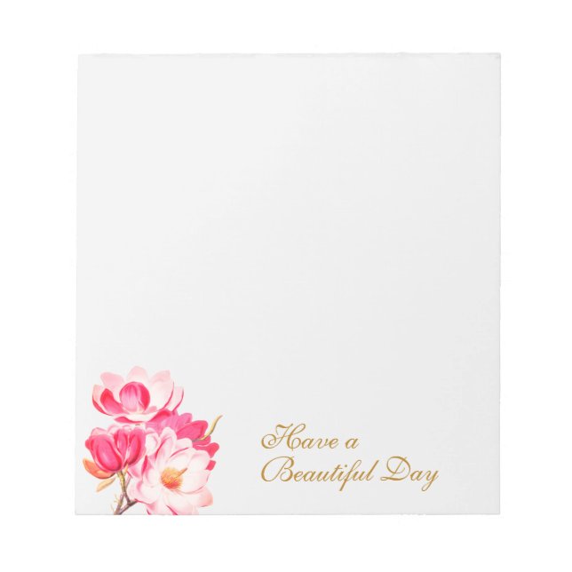 Elegant Vintage Pink Magnolias Floral Notepad (Front)
