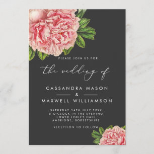 Elegant Vintage Pink Peony Wedding Invitation