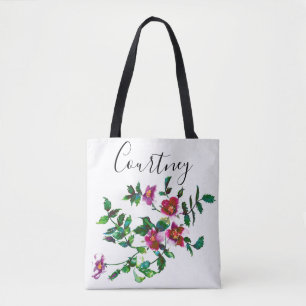 Elegant vintage pink red magenta watercolor roses tote bag