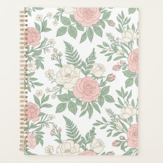 Elegant Vintage Pink Rose Floral Notebook Journal Planner