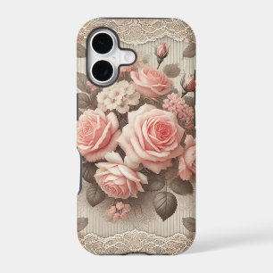 Elegant Vintage Pink Rose Floral with Lace