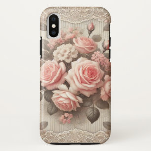 Elegant Vintage Pink Rose Floral with Lace iPhone X Case