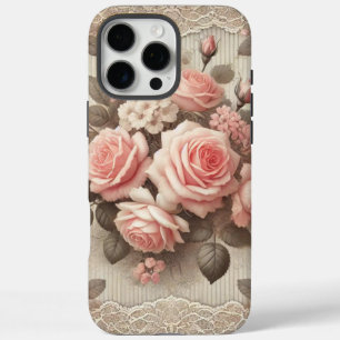 Elegant Vintage Pink Rose Floral with Lace  iPhone 16 Pro Max Case