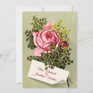Elegant Vintage Pink Rose Wedding Invitation