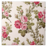 Elegant Vintage Pink Roses-Buff Background Ceramic Tile<br><div class="desc">Gorgeous sprays of elegant romantic pink roses and lush green foliage on soft buff background. Pattern is seamless and can be resized up or down using the scale   and - buttons in the design tool.</div>