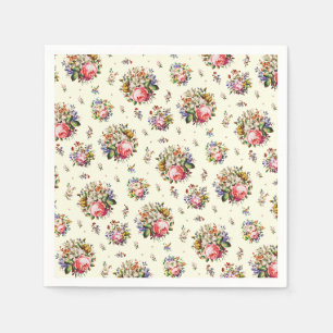 Elegant Vintage Pink Roses Floral Pattern Cream Napkin
