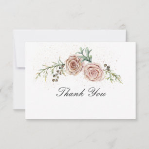 Elegant Vintage Pink Roses Greenery Wedding Thank You Card