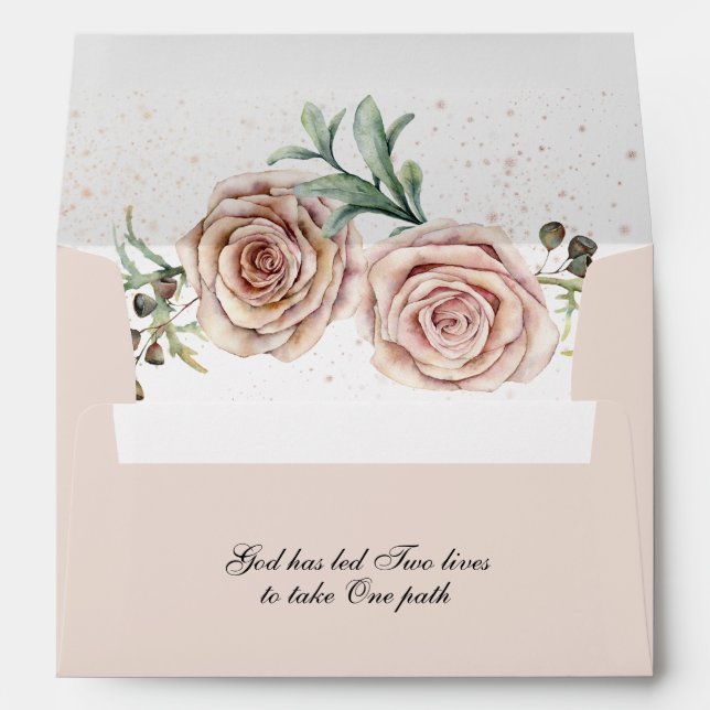 Elegant Vintage Pink Roses Inspirational Wedding Envelope (Back (Bottom))