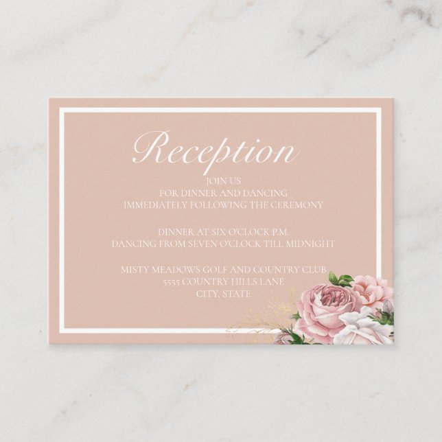 Elegant Vintage Pink Roses Reception Enclosure Card (Front)