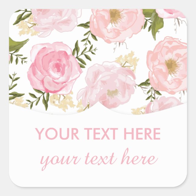 Elegant Vintage Pink Roses Square Sticker (Front)