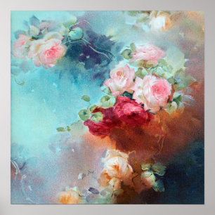 Elegant Vintage Pink Roses Watercolor Painting Poster