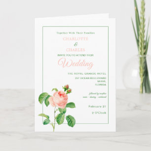 Elegant Vintage Pink Roses Wedding Invitation