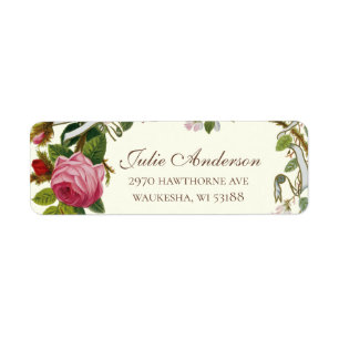 Elegant Vintage Pink Roses Wedding Return Address Label