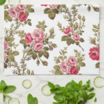 Elegant Vintage Pink Roses-White Background Tea Towel<br><div class="desc">Gorgeous sprays of elegant romantic pink roses and lush green foliage on white background. Pattern is seamless and can be resized up or down using the scale   and - buttons in the design tool.</div>