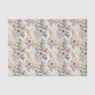 Elegant Vintage Pink Teal Gold Florals Wedding   Tissue Paper