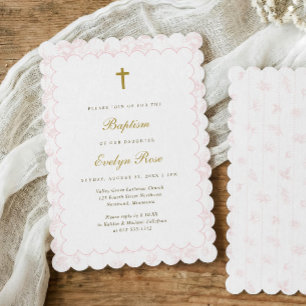 Elegant Vintage Pink Toile Baby Boy Baptism Invitation