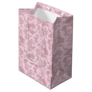 Elegant Vintage Pink Toile Deer Woodland Medium Gift Bag