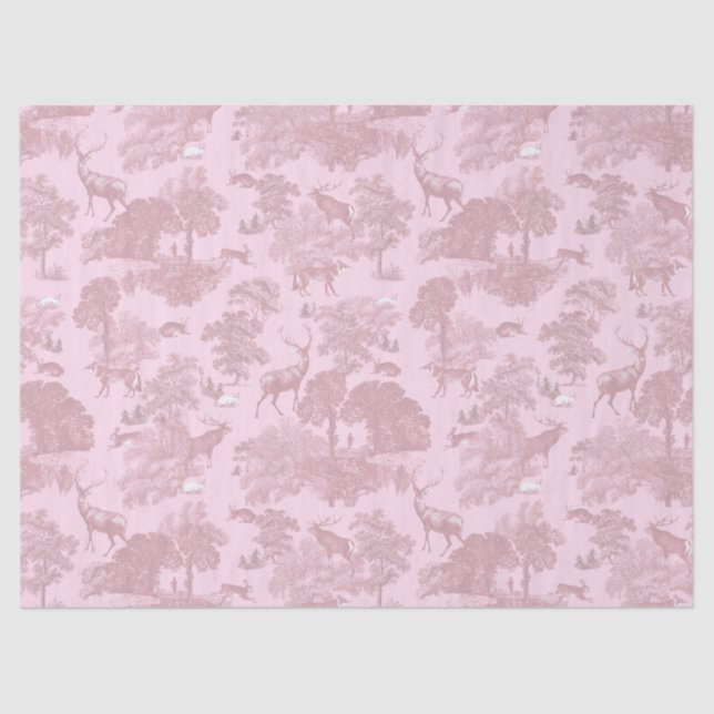 Elegant Vintage Pink Toile Deer Woodland Tissue Paper (Front)