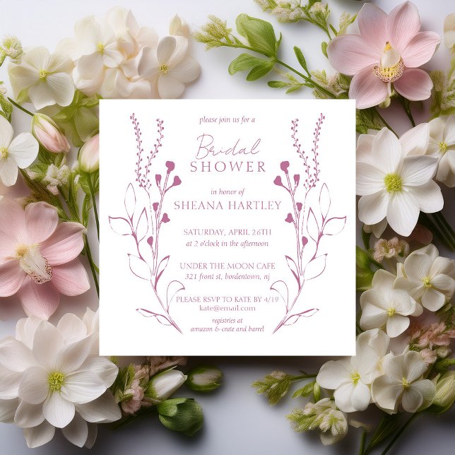 Elegant Vintage Pink Vines & Flowers Bridal Shower Invitation (Creator Uploaded)