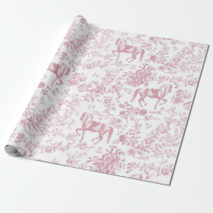 Elegant Vintage Pink White Horse Floral Pattern Wrapping Paper