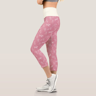 Elegant Vintage Pink White Horseback Riding  Capri Leggings