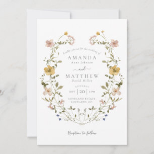 Elegant Vintage Pressed Floral Wreath Wedding Invitation