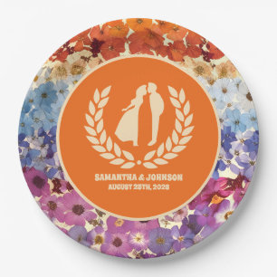 Elegant Vintage Pressed Flowers Ombre Wedding Paper Plate