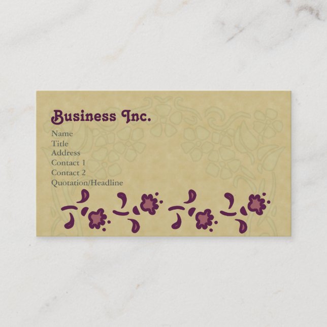 Elegant Vintage Pressed Flowers Purple Business Card (Front)