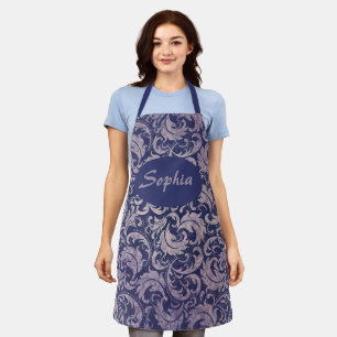 Elegant Vintage Purple Damask Pattern Apron