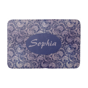 Elegant Vintage Purple Damask Pattern Bath Mat